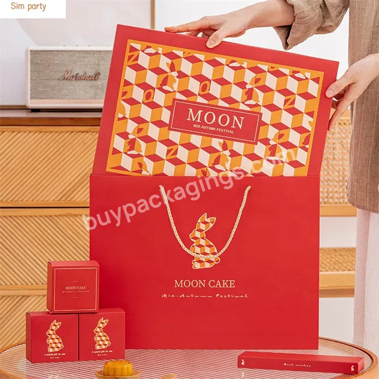 Sim-party Stock Handle Pastry Food Red Paper 8pcs Mid-autumn Bakery Gift Boxes Bag Mooncake Box Own Logo - Buy Mooncake Box Own Logo,Red Paper 8pcs Mid-autumn Bakery Gift Boxes With Bag,Handle Pastry Food Moon Cake Box In Stock.
