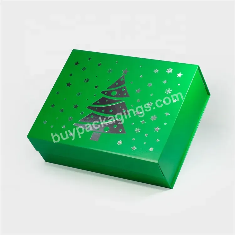 Sim-party Stock Ribbon Closure Stamping Foil Xmas Tree Christmas Gift Packaging Box With Magnetic Lid - Buy Stamping Foil Magnetic Christmas Gift Box,Xmas Folding Gift Box,Christmas Gift Box With Ribbon Closure.