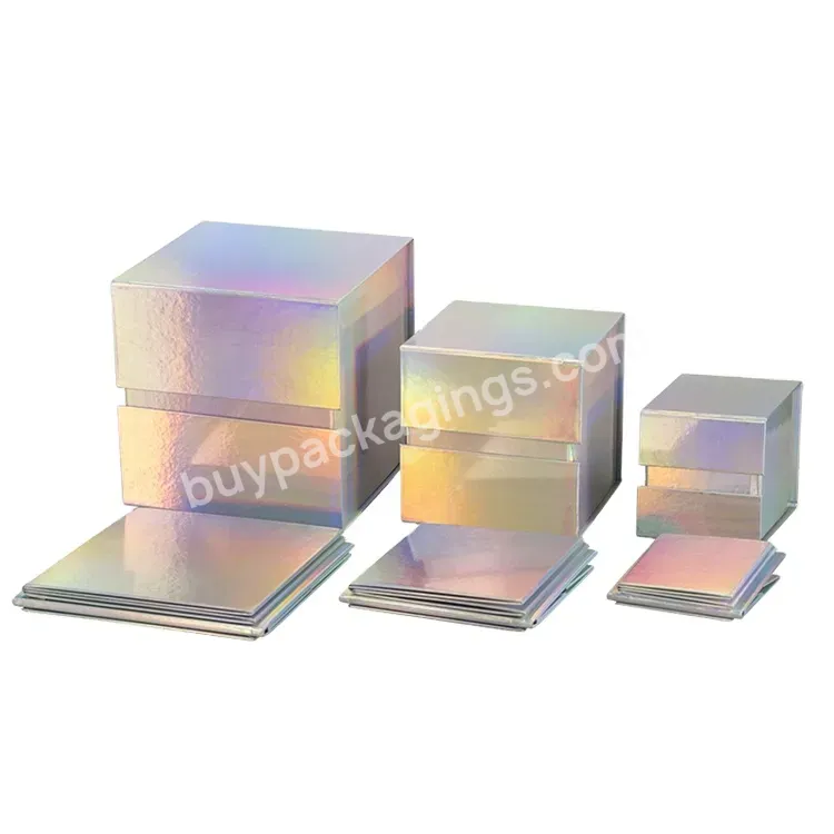Sim-party Stylish Shining Laser Silver Iridescent One-piece Square Folding Gift Card Box Magnetic Gift Boxes Wholesale - Buy Folding Gift Box Packaging,Magnet Opening Gift Box,Surprise Gift Box.