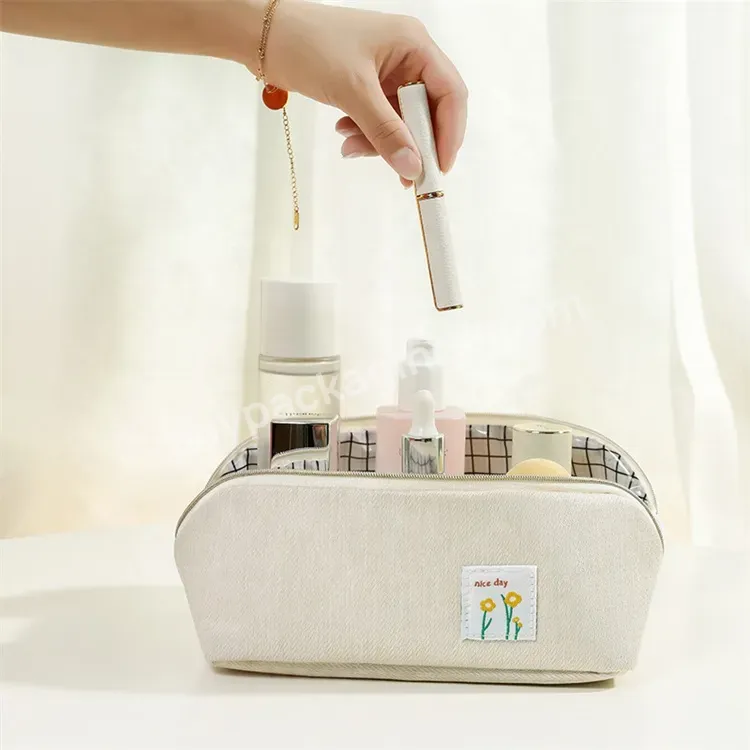Sim-party White Large Volume Portable Canvas Makeup Travel Cosmetics Storage Toiletry Bag For Women - Buy Cosmetic Travel Storage Bag,Canvas Makeup Bag,Young Girl Travel Toiletry Bag.