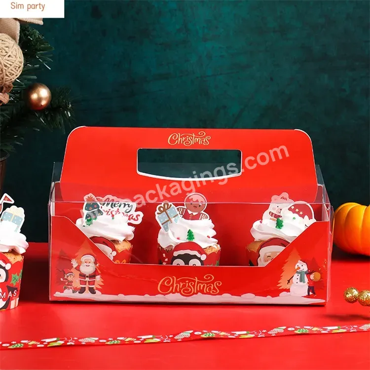 Sim-party Wholesale Creative Cup Cake Pastry Handle Red Cupcake Boxes 4 6 Christmas Muffin Box - Buy 4 6 Christmas Muffin Box,Handle Red Cupcake Boxes,Wholesale Creative Cup Cake Pastry Box.