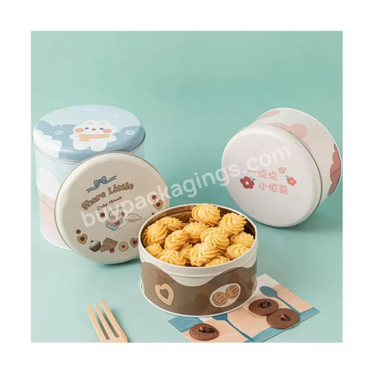 Sim-party Wholesale Cute Printed Food Sugar Mini Round Biscuit Snack Metal Gift Jar Tin Box For Cookie