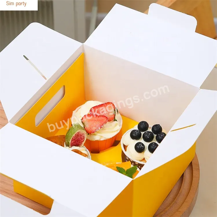 Sim-party Wholesale Egg Tart Bakery Plain Yellow Paper 4 Muffin Boxes Luxury Cup Cake Packing Box - Buy Luxury Cup Cake Packing Box,Plain Yellow Paper 4 Muffin Boxes,Wholesale Egg Tart Bakery Box.