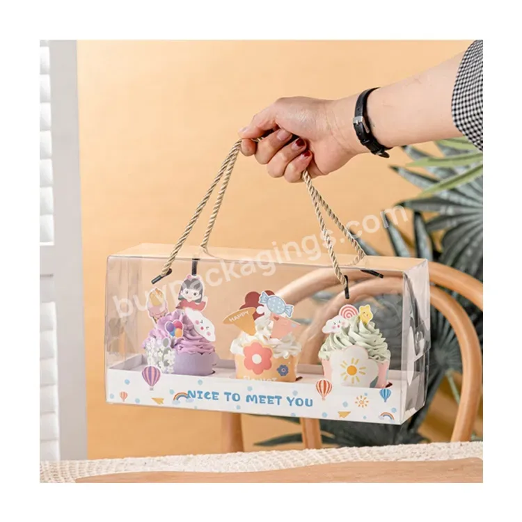 Sim-party Wholesale Kids Cute Clear Baking Handle Rope 3 Muffin Packaging Plastic Cup Cake Box - Buy Plastic Cup Cake Box,Handle Rope 3 Muffin Packaging,Wholesale Kids Cute Clear Baking Box.