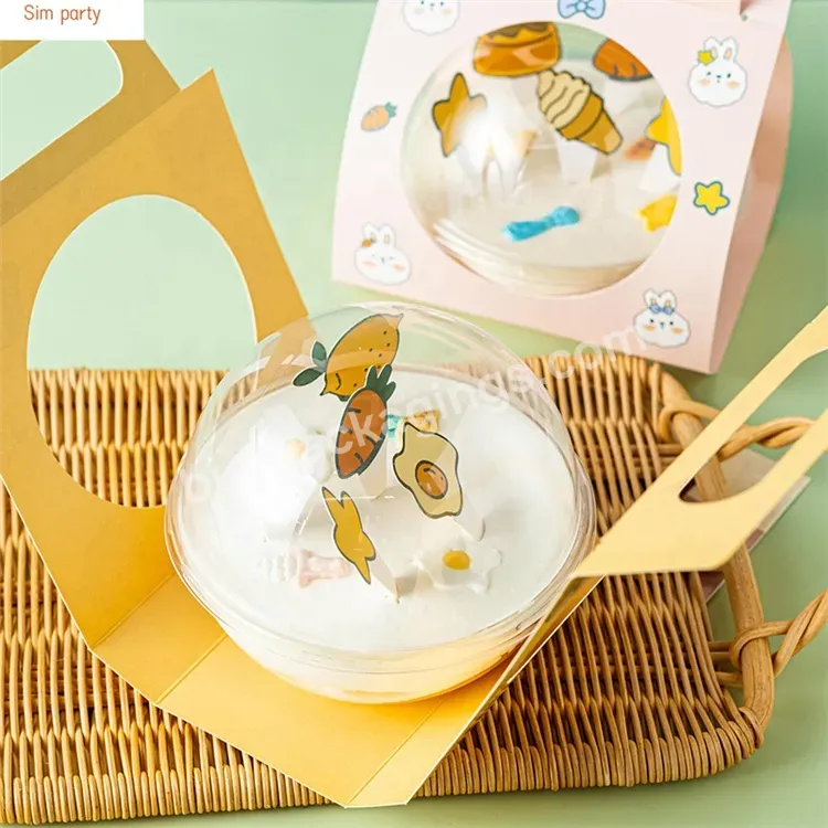 Sim-party Yellow Cute Dessert 490ml Round Clear Cake Box Plastic Mousse Ball With Handle Paper - Buy Plastic Mousse Ball With Handle Paper,490ml Round Clear Cake Box,Yellow Cute Dessert Boxes.