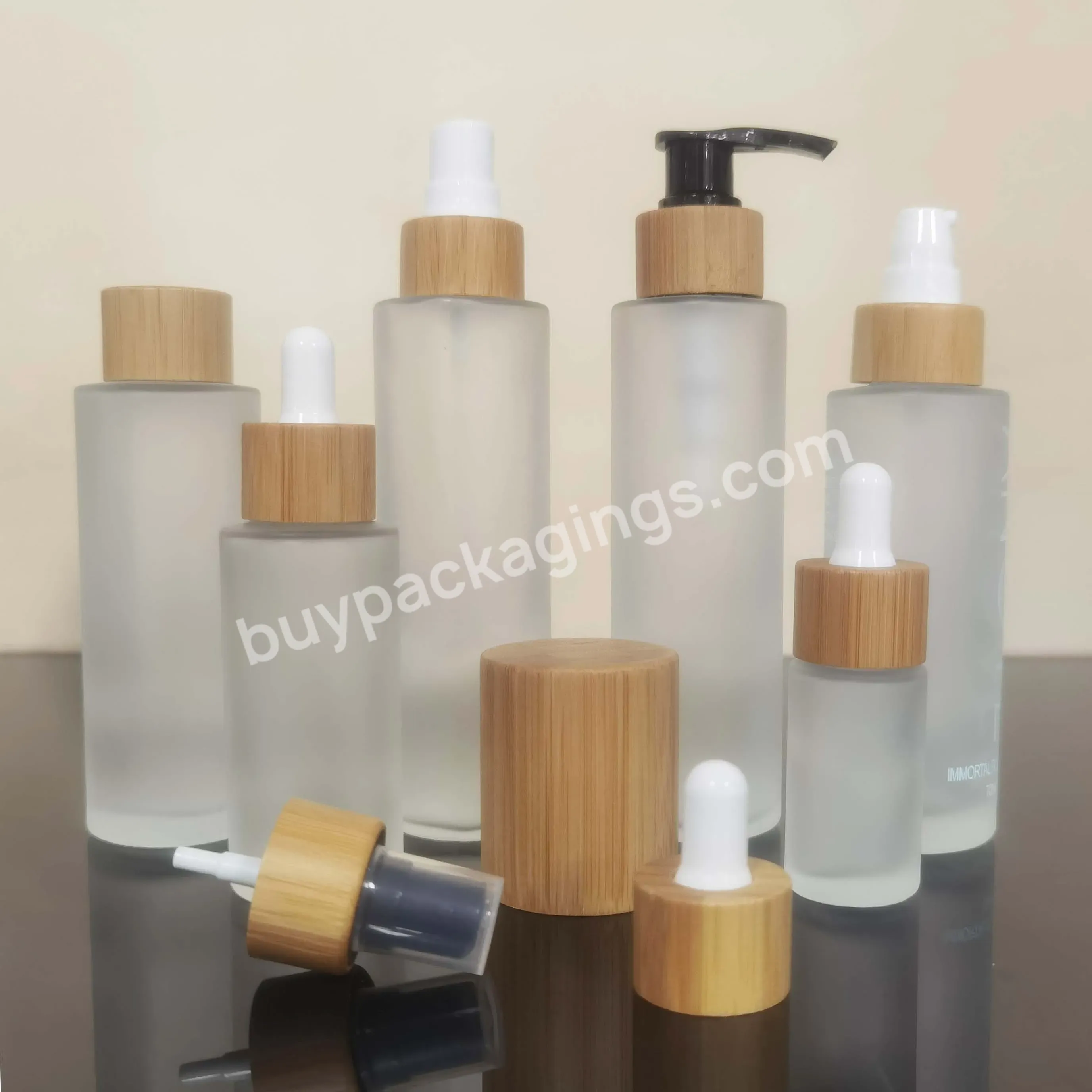 Skin Care 30ml 50ml 100ml 120ml 150ml Frosted Clear Glass Bottle With Bamboo Cap For Lotion Toner Cosmetic Packaging - Buy Glass Bottle With Screw Cap,10ml Glass Bottles With Cap,Bottles For Skin Care Products.