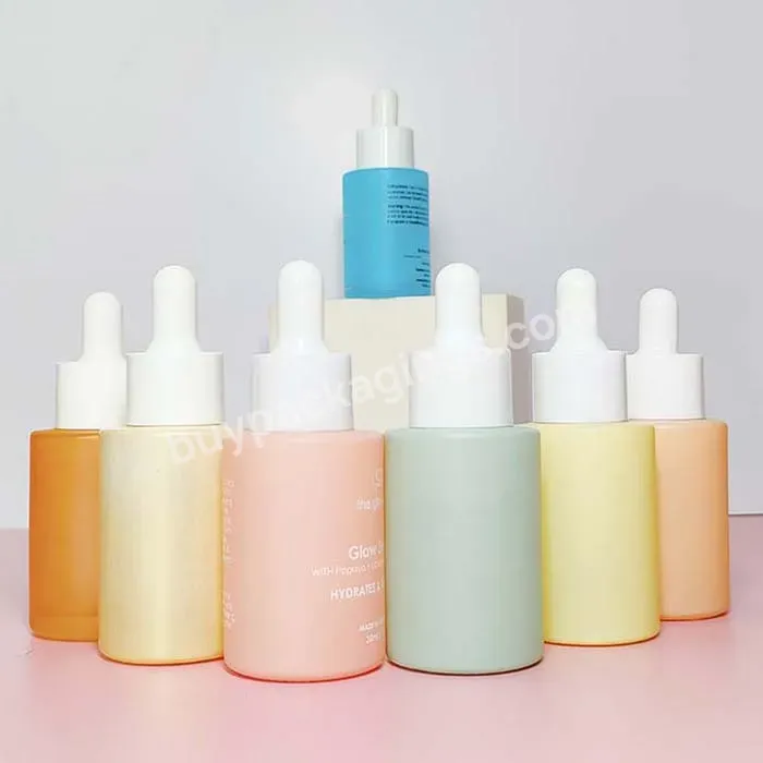 Skincare Cosmetic Packaging Glass Bottle 30ml Pink Frosted Glass Serum Bottle Face Care Glass Oil Bottles With White Dropper - Buy Serum Bottles With White Dropper,Custom 15ml 30ml 50ml 100ml Flat Shoulder Amber Green Thick Hair Oil Serum Glass Dropp