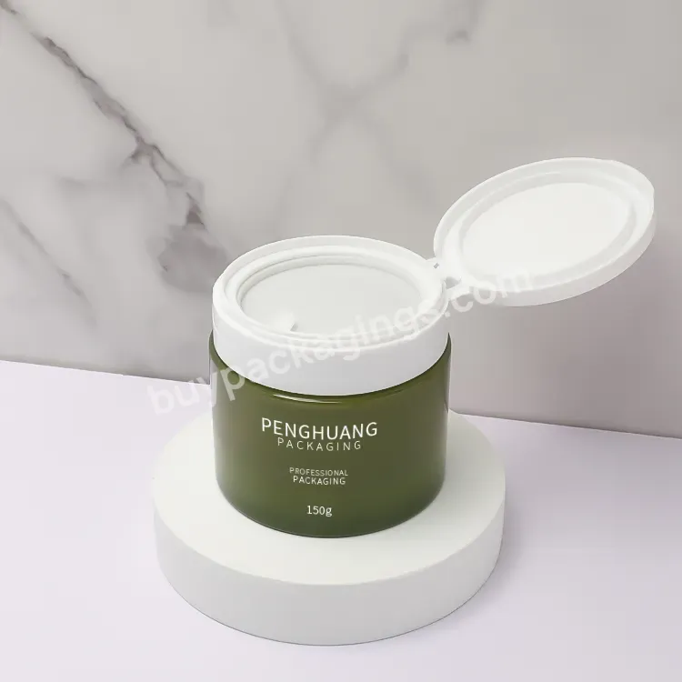 Skincare Cosmetic Packaging Jar Container 150g Olive Green Glass Acid Facial Scrub Cream Jar With Flip Top Lid - Buy Cosmetic Jar Container,Flip Top Lid Jar,Care Jar Glass 150g.