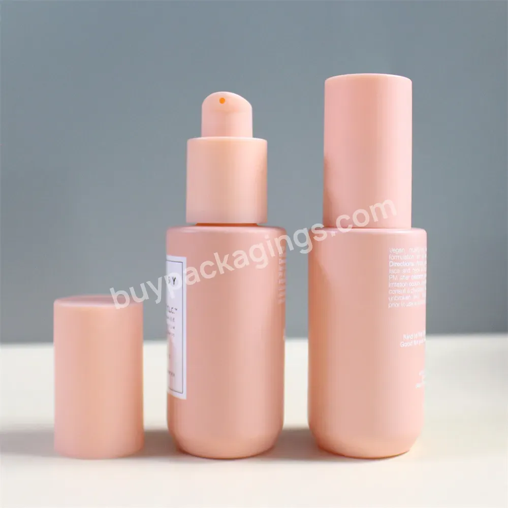 Skincare Packaging 30ml Pink Nude Color Frosted Serum Glass Pump Bottle With Treatment Pump - Buy 30ml Matte Finish Foundation Lotion Serum With Pump Cap Beauty Makeup Oem,Flat Shoudler Glass Dropper Bottle 30ml,Frost Cosmetic Glass Bottle 30ml 1oz L