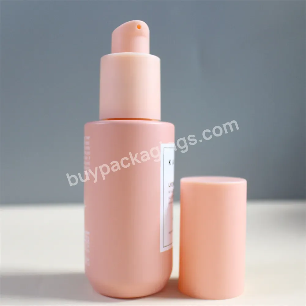 Skincare Packaging 30ml Pink Nude Color Frosted Serum Glass Pump Bottle With Treatment Pump - Buy 30ml Matte Finish Foundation Lotion Serum With Pump Cap Beauty Makeup Oem,Flat Shoudler Glass Dropper Bottle 30ml,Frost Cosmetic Glass Bottle 30ml 1oz L