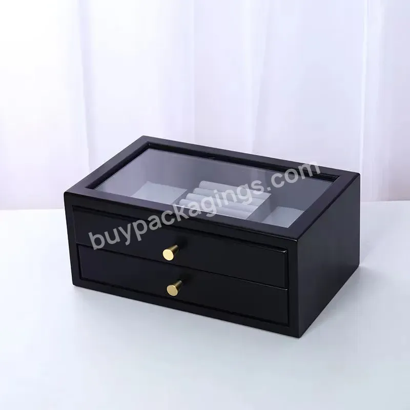 Solid Wood Ring Jewelry Box Organizer Earrings Jewelry Drawer Organizer Tray With Glass Top Lid For Rings Earrings Necklaces