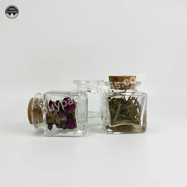 Square Glass Jar With Cork 2oz 50ml Small Square Spice Glass Jar With Cork Lid Wood Stopper Bottle - Buy 1g 2g Saffron Tube Jar Bottle,Glass Jar Cork Lid,Glass Cosmetic Jar With Cork.