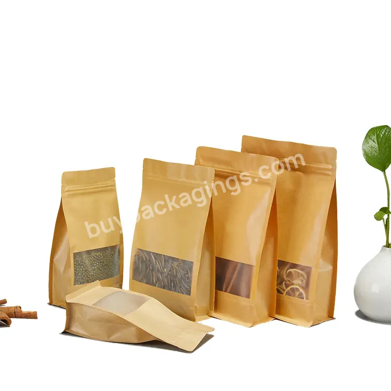 Stand Up Flat Bottom Packing Paper Bags Zip Bag Food Craft Paper Bag With Windows - Buy Craft Paper Bag,Food Paper Bag,Packaging Paper Bags.