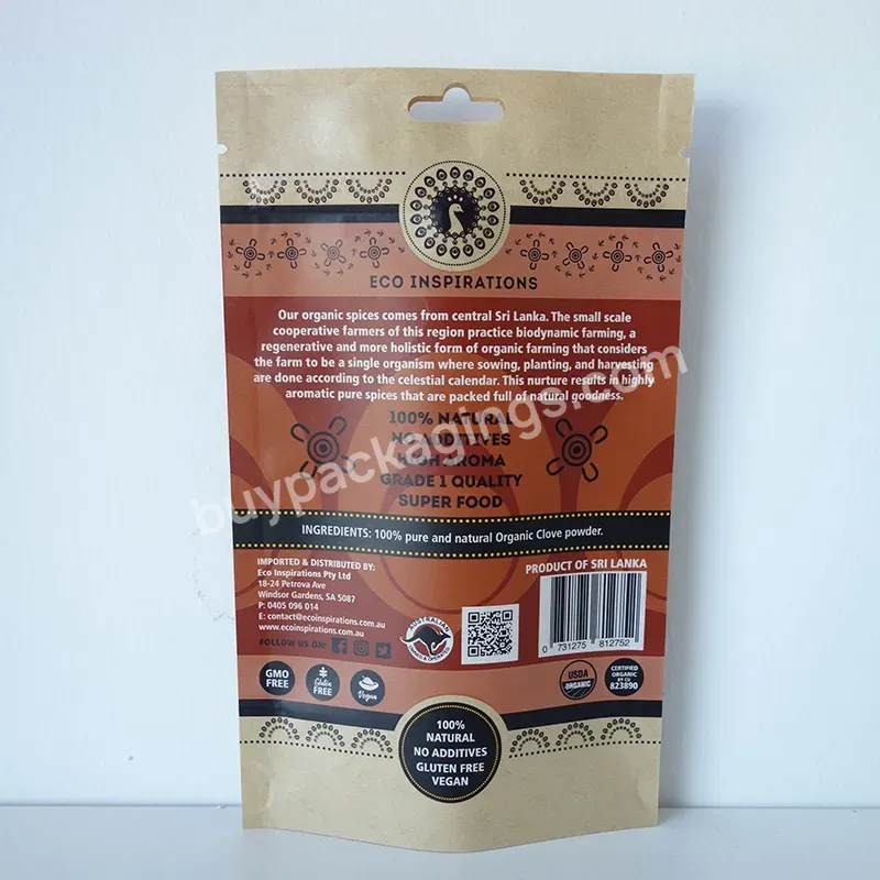 Stand Up Spice Pouches Resealable Zip Lock Packaging Bags With Zipper For Food Packaging - Buy Spice Pouch Packaging,Stand Up Resealable Zip Lock Packaging Bags,Stand Up Pouches With Zipper For Food Packaging.