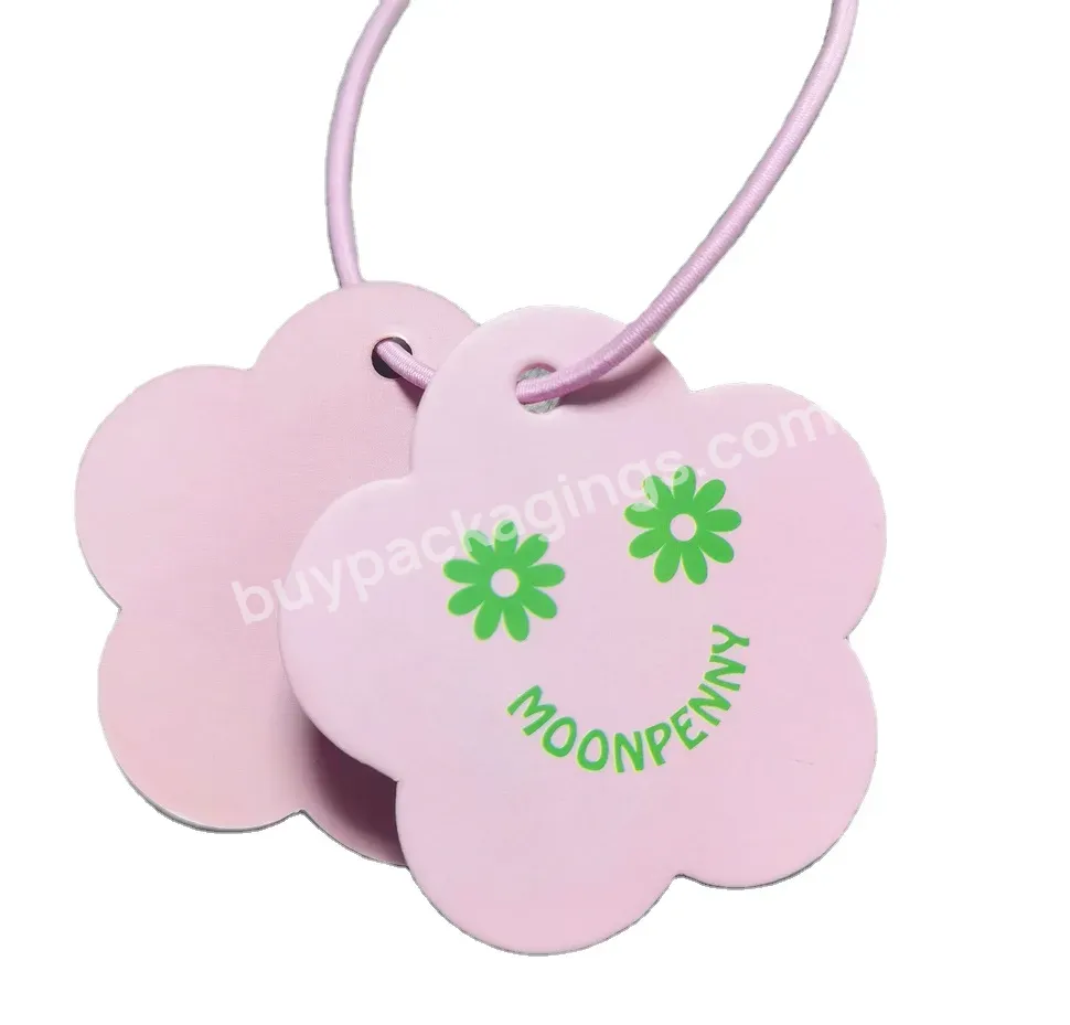 Super Low Moq Custom Logo Flower Shape Pink Recycled Clothes Packaging Garment Tags