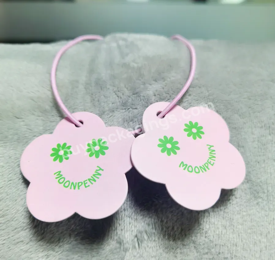 Super Low Moq Custom Logo Flower Shape Pink Recycled Clothes Packaging Garment Tags