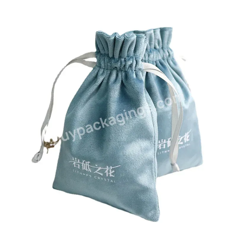 Super Soft Velvet Gift Pouch Custom Gold Logo Printed Drawstring Velvet Flannel Cosmetic Jewelry Bag