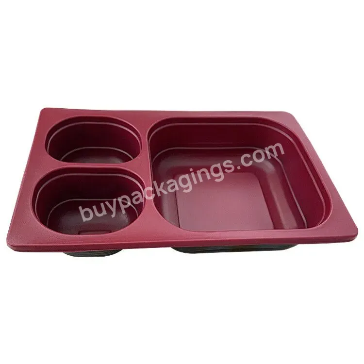 Suppliers Food Grade 2 3 Compartments Black/red Plastic Takeaway Food Container Blister Plastic Lunch Box Packaging Box