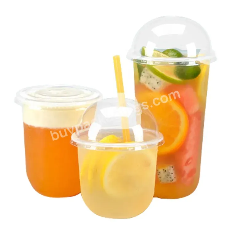 Take Away Clear U Shape Custom Disposable Plastic Milk Juice Bubble Tea Cups For Drink Pp