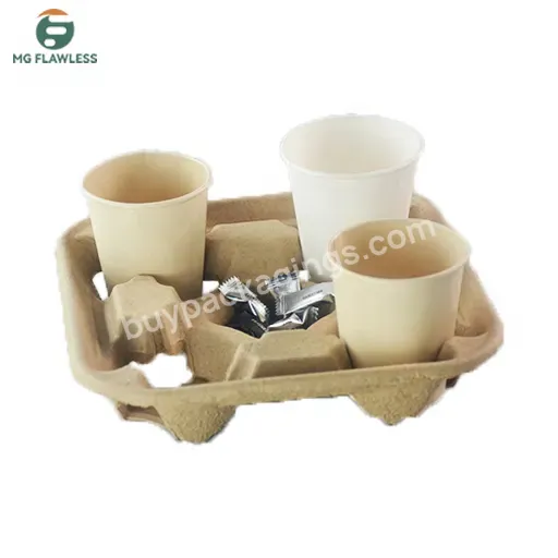 Takeaway 4 Cup Carrier Disposable Clip-on Utility Coffee Drink Cup Paper Pulp Fiber Holder Tray For 8-32 Oz Labeling Available - Buy Pulp Cup Holder,Disposable Cup Tray,Drink Carrier.