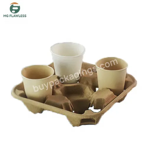 Takeaway 4 Cup Carrier Disposable Clip-on Utility Coffee Drink Cup Paper Pulp Fiber Holder Tray For 8-32 Oz Labeling Available - Buy Pulp Cup Holder,Disposable Cup Tray,Drink Carrier.
