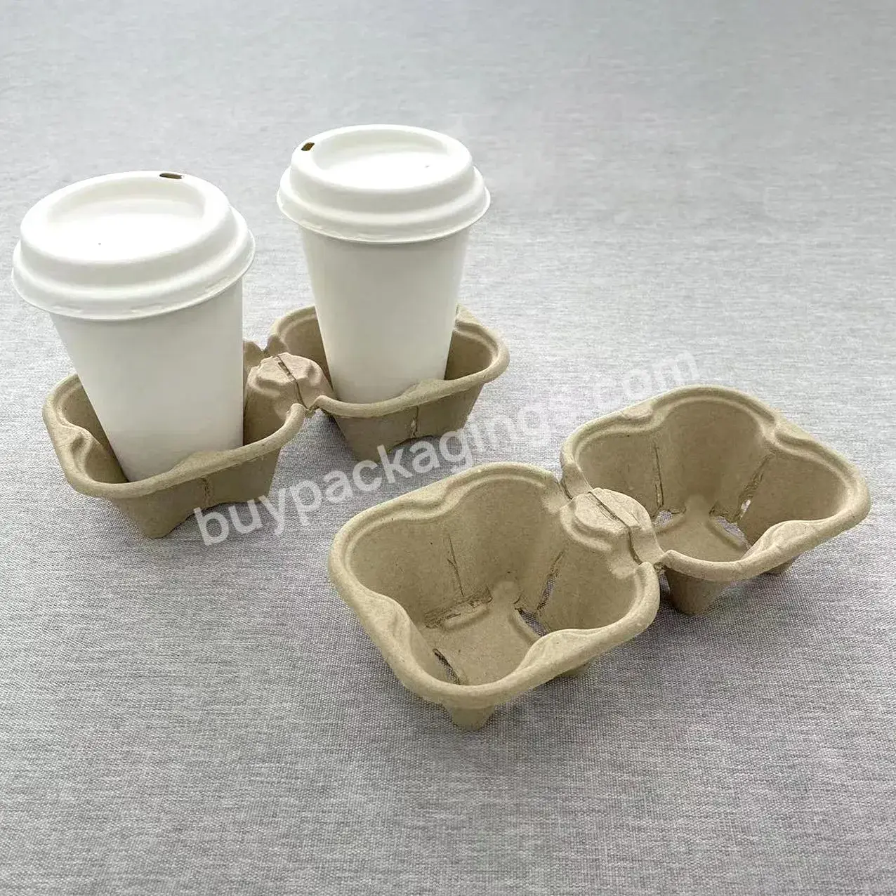 Takeout Restaurant Supplies Pulp Coffee Tray Paper Pulp Sugarcane 2 Cups Holder Pulp Mold Packaging - Buy Pulp Coffee Tray,Paper Pulp Cup Holder,Sugarcane 2 Cups Holder.