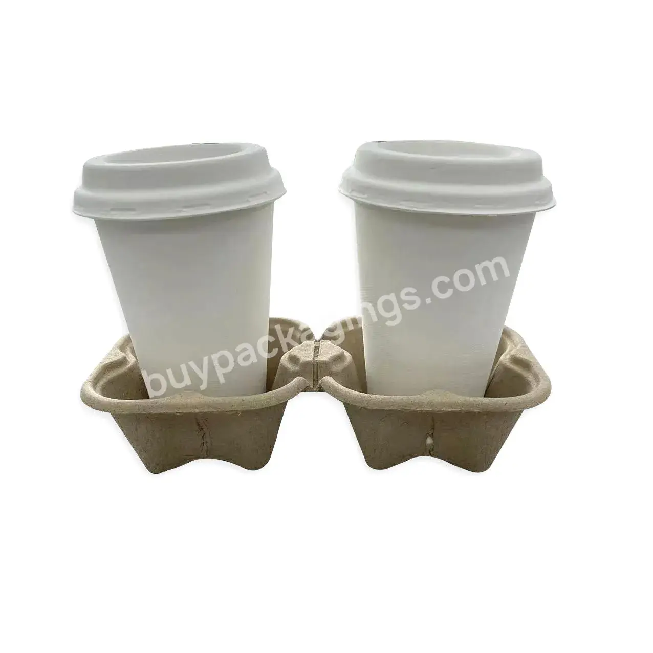 Takeout Restaurant Supplies Pulp Coffee Tray Paper Pulp Sugarcane 2 Cups Holder Pulp Mold Packaging - Buy Pulp Coffee Tray,Paper Pulp Cup Holder,Sugarcane 2 Cups Holder.