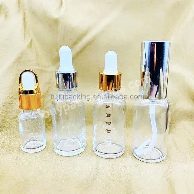 Transparent Glass Serum Hair Oil Bottle Gold Dropper Body Essential Oil Bottles 5ml 10ml 15ml 30ml 50ml 100ml