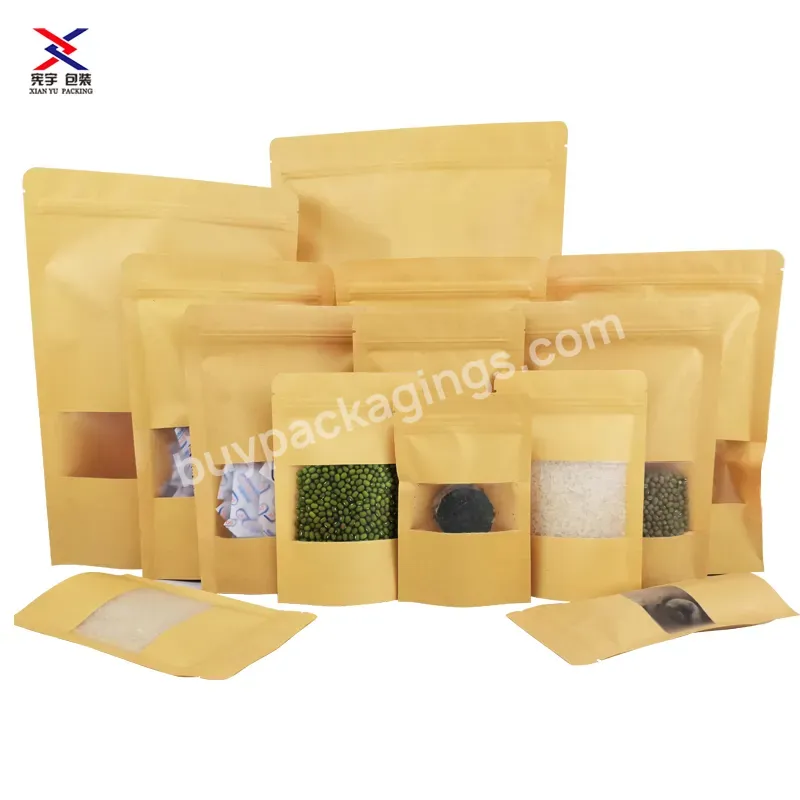 Transparent Window Kraft Paper Bag Food Snack Nut Packaging Plastic Bag Custom Printing