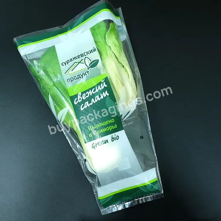 Trapezoid Vegetable Cellophane Packaging Bags Micro Perforate Bag With Customized Print - Buy Vegetable Packaging Bags,Lettuce Bag,Trapezoid Bag.