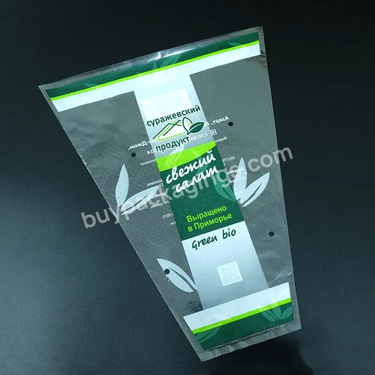 Trapezoid Vegetable Cellophane Packaging Bags Micro Perforate Bag With Customized Print - Buy Vegetable Packaging Bags,Lettuce Bag,Trapezoid Bag.