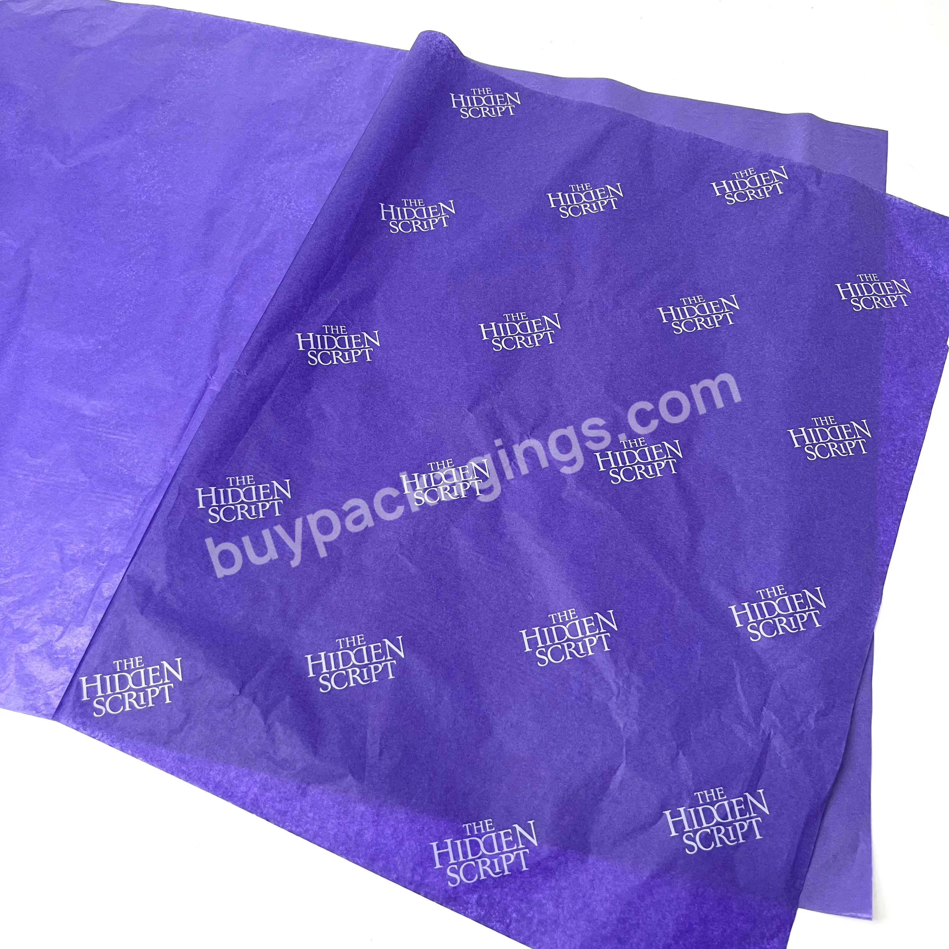 Unique Custom Hot 17g Purple Wrapping Paper Printing White Logo 50*70cm Packaging Clothes Shoes