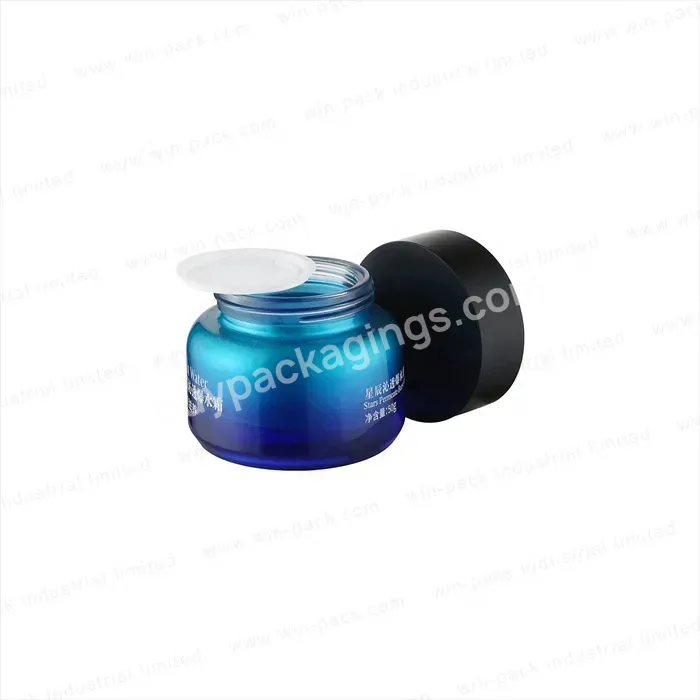 Unique Round Transparent Gradient Blue Color Cosmetics Glass Body Cream Jar Packaging 50g - Buy Round Body Cream Jar,50g Cream Jar Glass,Unique Cream Jar.
