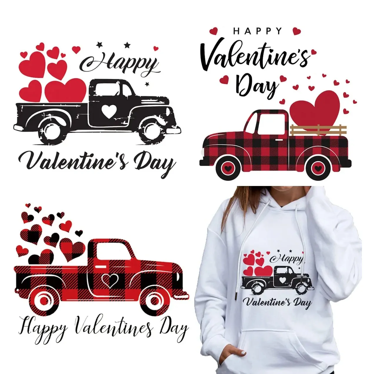 Valentine's Day Iron on Patches Decals Love Heart Buffalo Plaid Car Heat Transfer Paper Stickers for Clothing T-Shirt Jackets