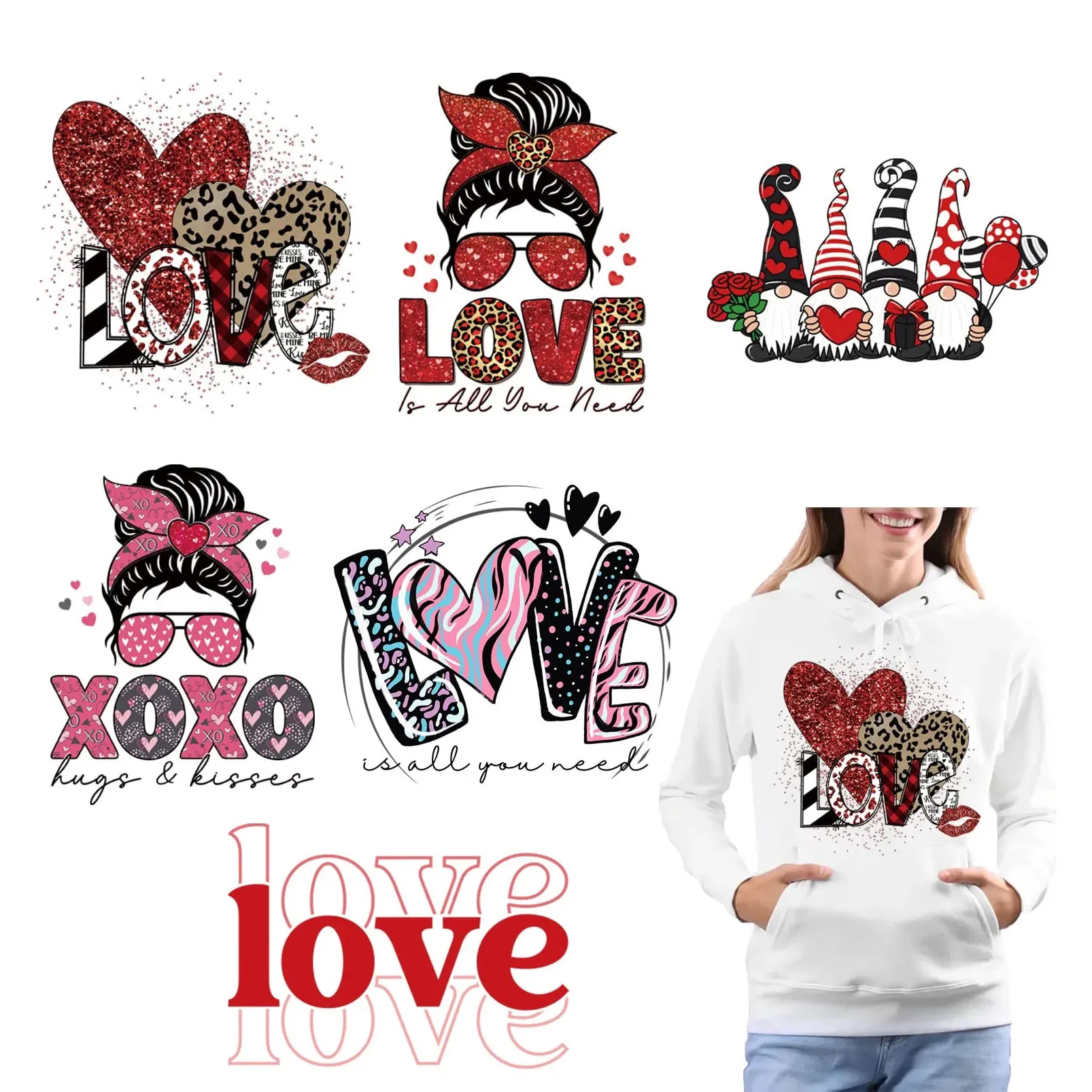 Valentine's Day Iron on Transfer Stickers T-Shirt Decals Heat Transfer Vinyl Patches Transfer Heart Love Design for Clothing