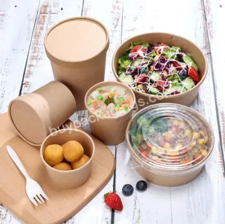 Waterproof Eco-friendly Kraft Paper Bowl Fast Food Packaging Container Paper Bowls With Lid For Salad Packaging