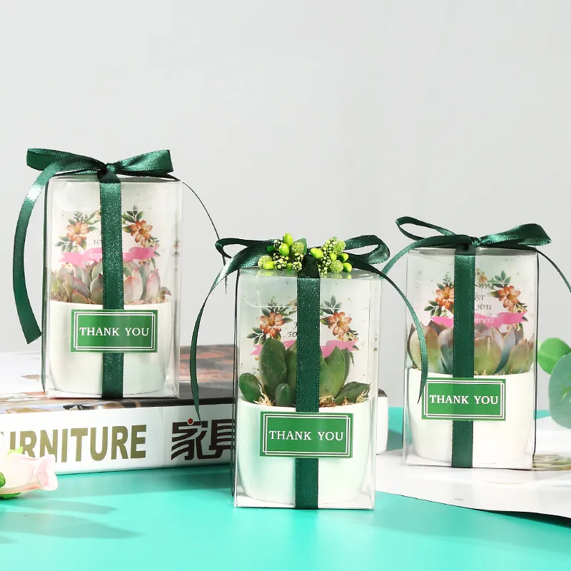 Wedding Favor Clear PVC Packaging Box Transparent PET Plastic Box With Ribbon