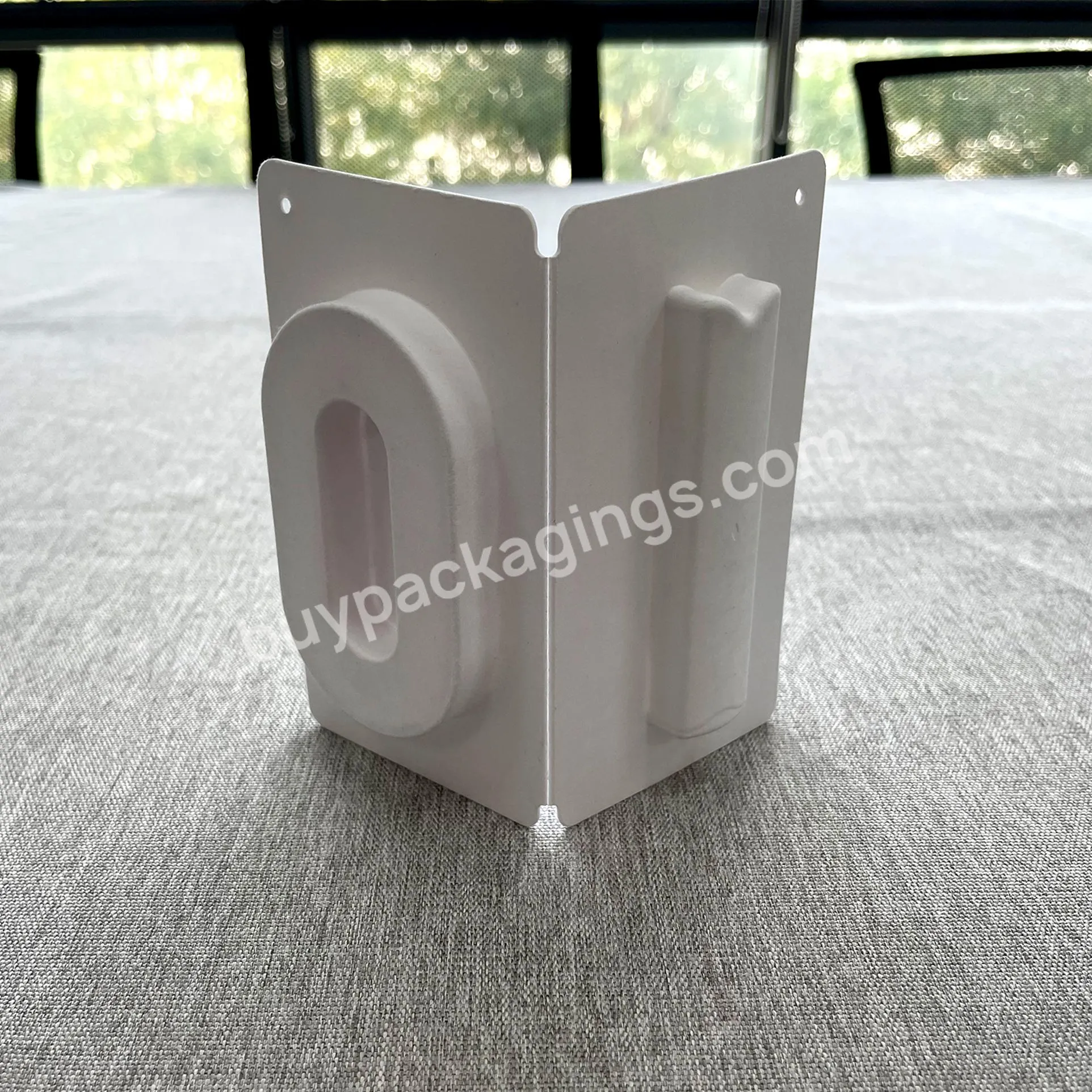 White Popular Design Wet Press Embossing Foil Stamping Sugarcane Microphone Paper Molded Pulp Insert Packaging