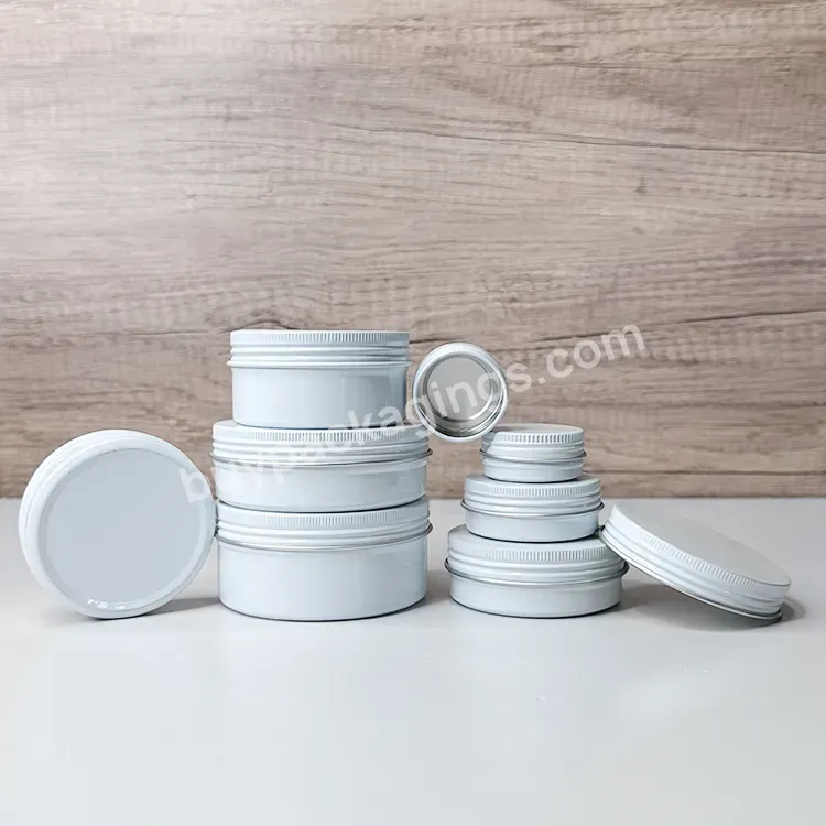 White Silver Round Metallic Box Can Wide Tins For Candles Cosmetic Container Aluminium Candle Jar - Buy Spiral Mouth Aluminum Cover Glass Cream Cream Jar,Aluminum Jar Cosmetics,Aluminum Candle Jar.