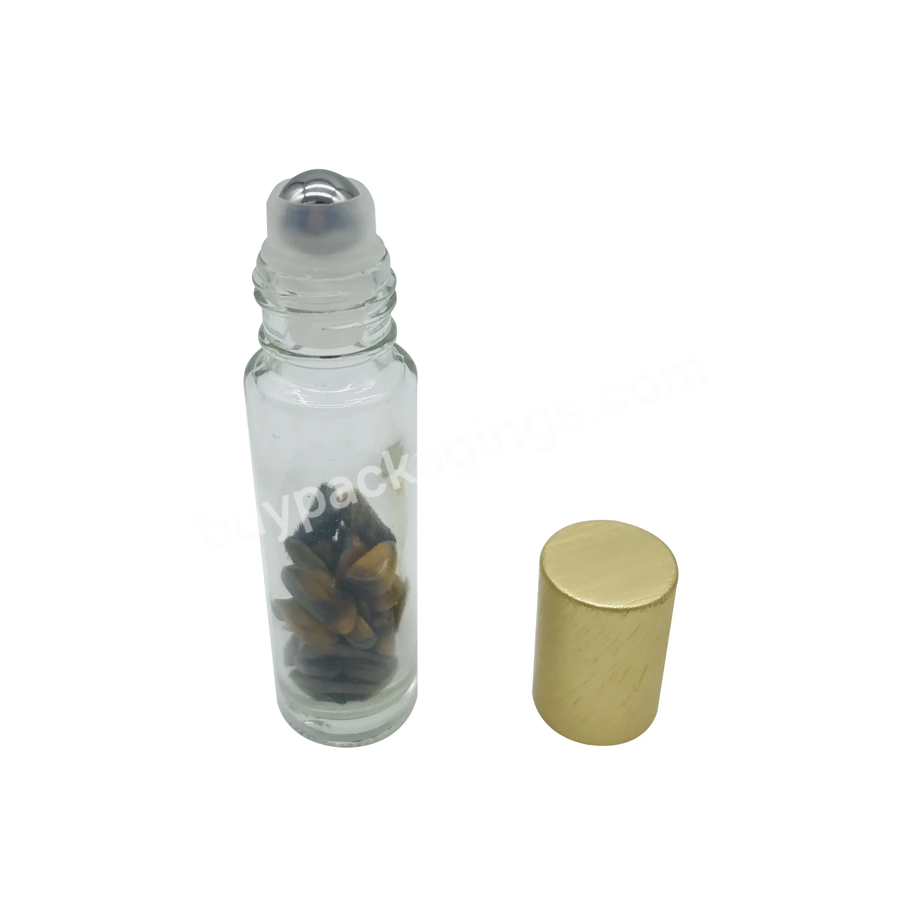 Wholesale 10ml Nature Crystal Stone Essential Oil Bottle Clear Glass Roll On Bottle With Gold Brush Roller Cap - Buy Essential Oil Roller Bottles,Essential Oil Glass Bottle,Roll On Glass Bottle.