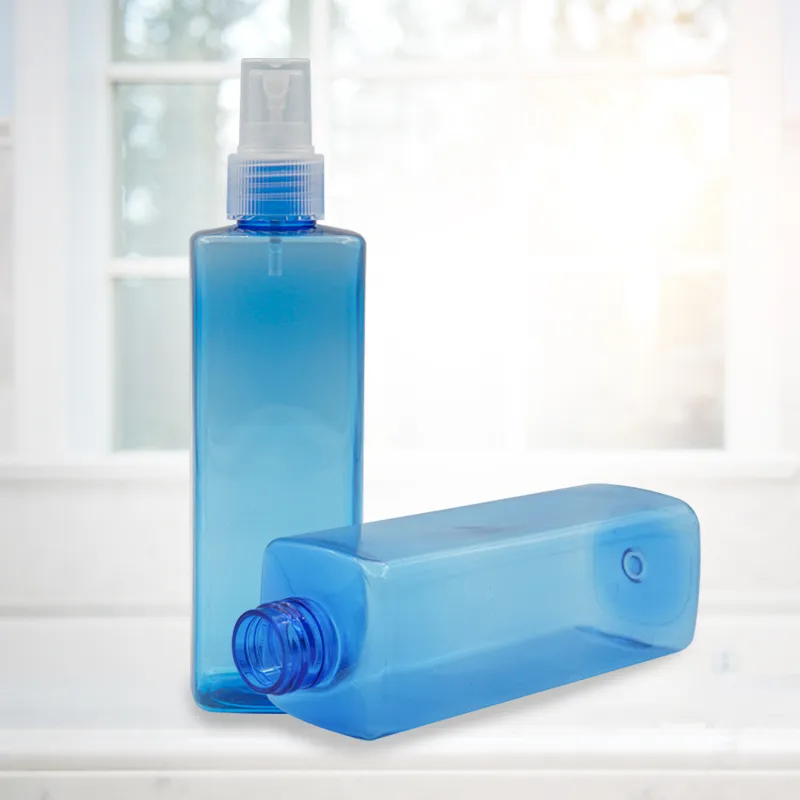 Wholesale 250 ML Light Blue Square Shape Bottle Empty PET Plastic Bottle Liquid Hand Sanitizer Packaging Bottle Custom Colors