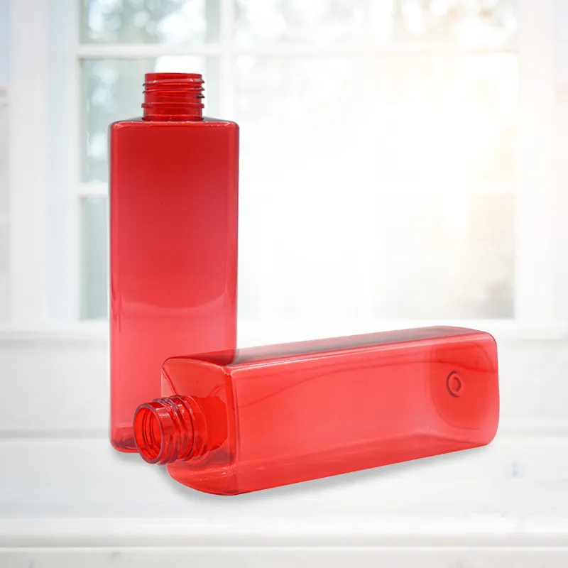 Wholesale 250 ML Red Square Shape Bottle Perfume Packaging Plastic Sprays Bottle Good Price Transparent Bottle Customize Colors