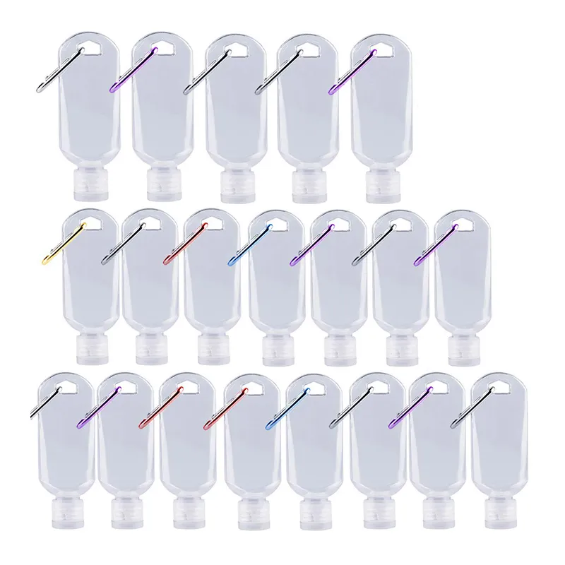 Wholesale 30ml 50ml 60ml Plastic alcohol Spray Hook hand wash Sanitizer Bottle With Hook Keychain holder