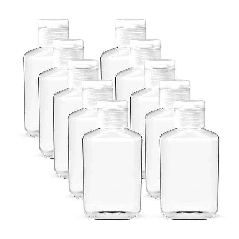 Wholesale 60ml 2oz Small Transparent PET Plastic Flat Bottle with Flip Top Cap Hand Wash Sanitizer Bottles