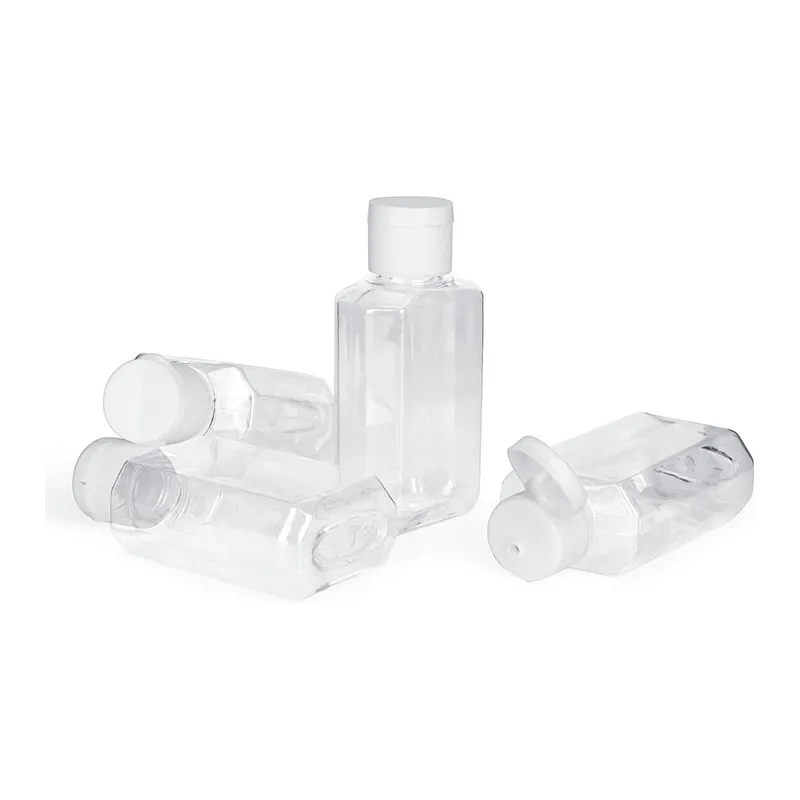 Wholesale 60ml 2oz Small Transparent PET Plastic Flat Bottle with Flip Top Cap Hand Wash Sanitizer Bottles