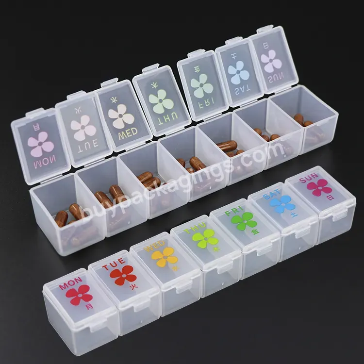 Wholesale 7 Day String Plastic Pill Boxes Organizer Travel Case Pill Box Can Customization Cute Weekly Logo