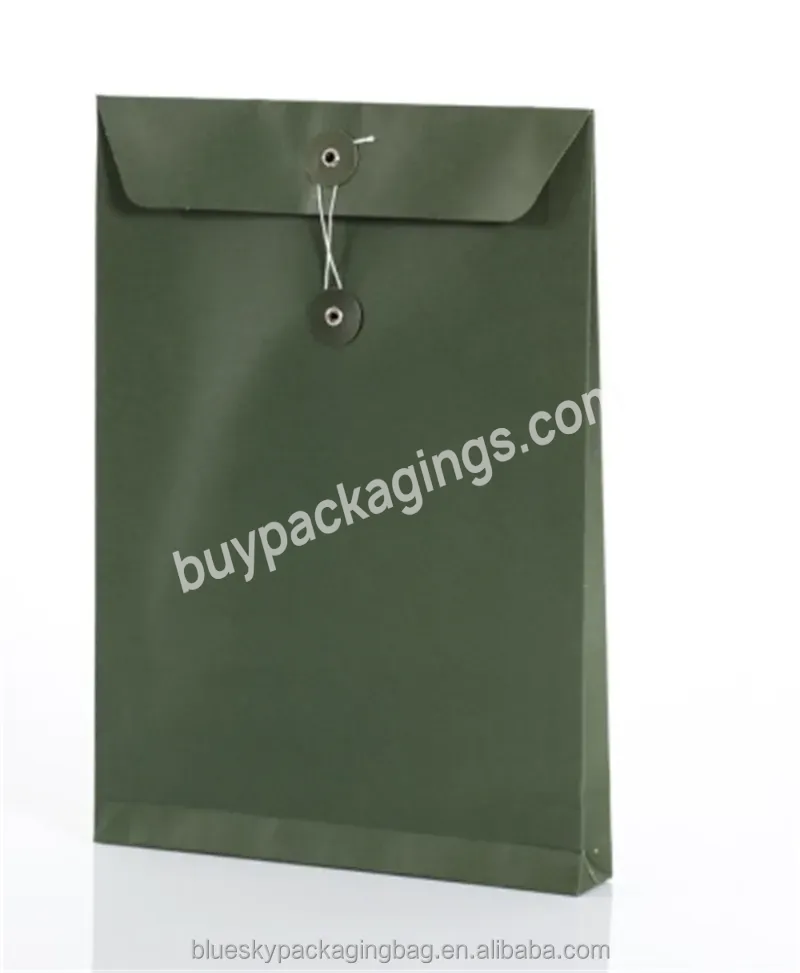 Wholesale A4 Biodegradable Recycled Green Kraft Paper Envelopes T Shirt Packaging Bag With Rope - Buy Paper Envelope With Rope Winding,Paper Business Envelope With Rope,Secrecy Expandable Office Envelope With Logo Printing.