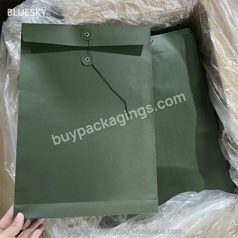 Wholesale A4 Biodegradable Recycled Green Kraft Paper Envelopes T Shirt Packaging Bag With Rope - Buy Paper Envelope With Rope Winding,Paper Business Envelope With Rope,Secrecy Expandable Office Envelope With Logo Printing.