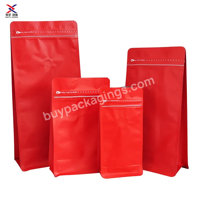 Wholesale Aluminum Foil Flat Bottom Coffee Bags With Zipper Valve,Gold Red Coffee Bean Bag Packaging,Customized Printing - Buy Coffee Bag 16oz With Valve,Matte Coffee Bag With Valve,Gusset 12 Oz Coffee Bags With Valve.