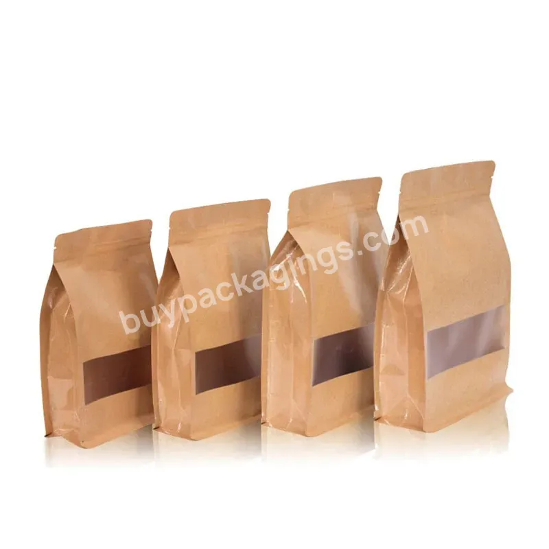 Wholesale Biodegradable Square Bottom Stand Up Zipper White Kraft Paper 12oz 340g Coffee Flat Bottom Bags With Zipper And Valve - Buy Coffee Bean Packaging Bag With Valve,Kraft Paper Zipper Lock Flat Bottom Grocery Bag,Custom Printed Kraft Paper Bag.